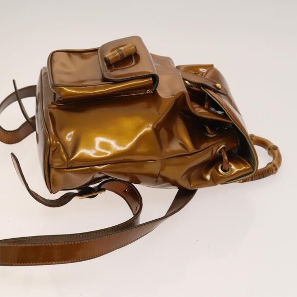 GUCCI Bamboo Backpack Enamel Outlet Brown Gold 003 8030 Auth bs28446 - Picture 5 of 16